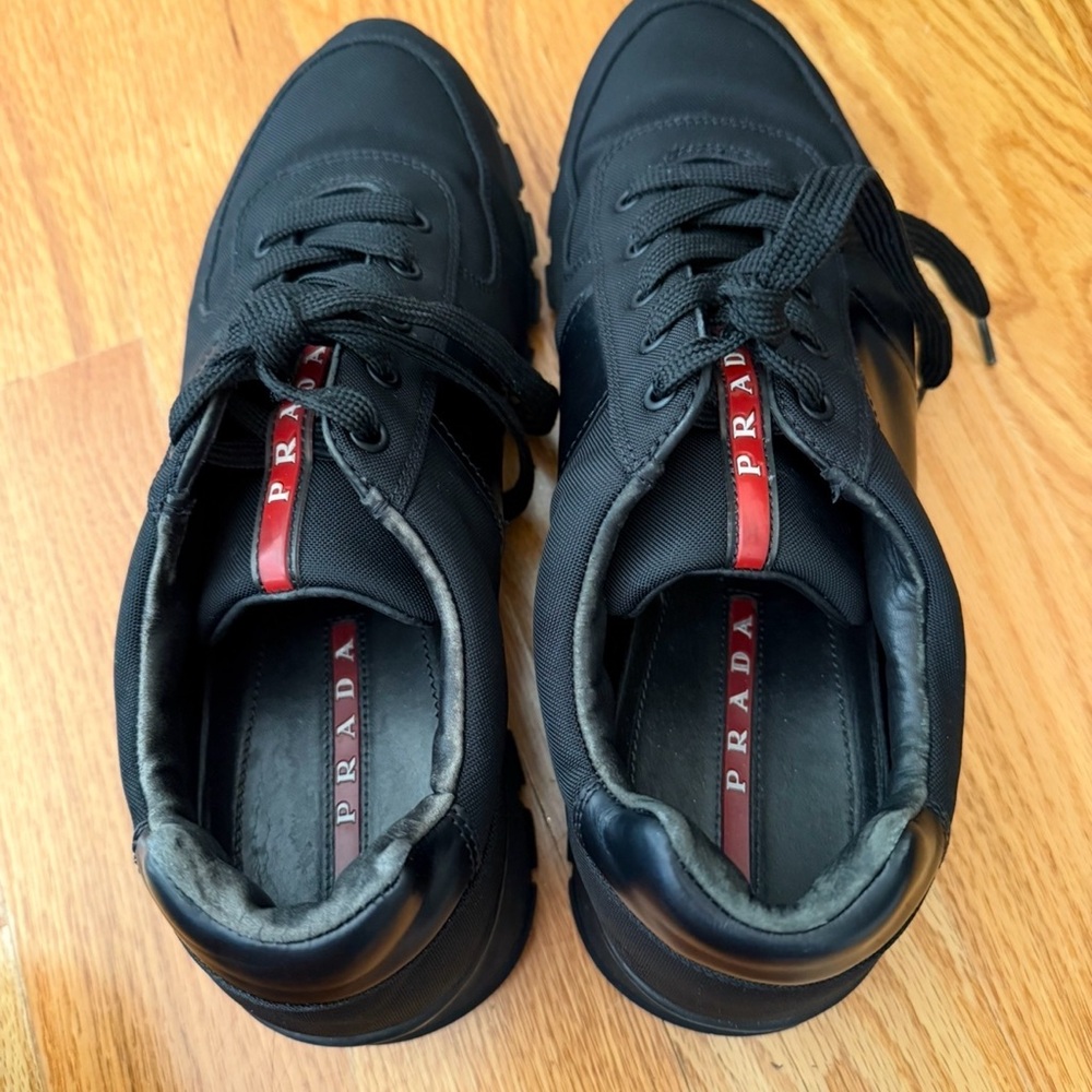 Prada Men's Black Sneakers with Red Accents